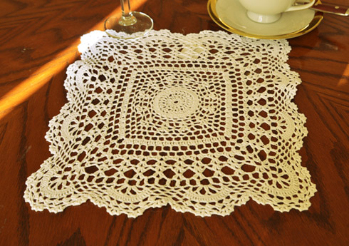 Wheat color Square Crochet Doilies 12" Square. ( 2 pieces)